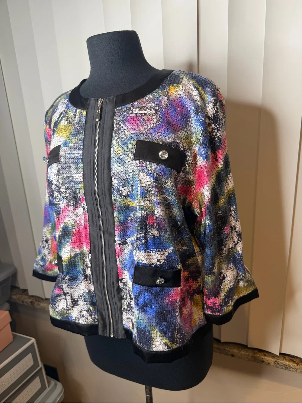 Michael Simon multicolored sequin full-zip jacket blazer Size XL - Picture 4 of 11